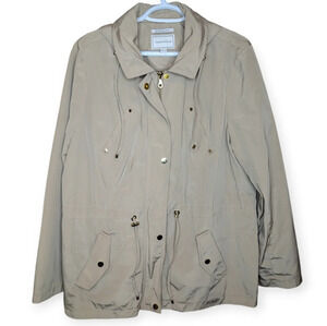 CharterClub Zip Up Water Resistant  Beige Tan Rain Utility Jacket Woman Large